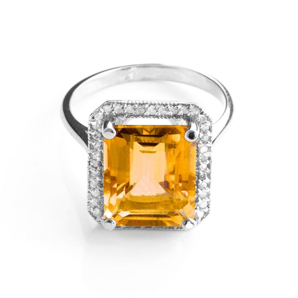 14K. SOLID GOLD RING WITH NATURAL DIAMONDS & CITRINE (White Gold) - Picture 4 of 6